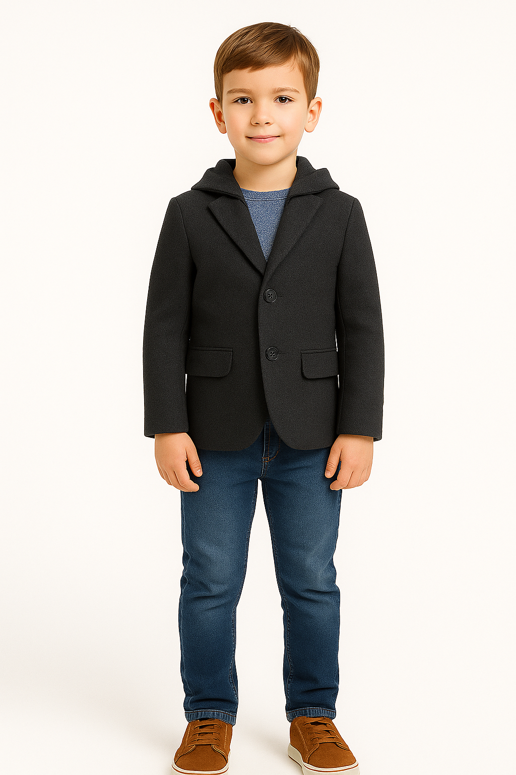 SmartFit Boys’ Hooded Blazer – Charcoal Edition