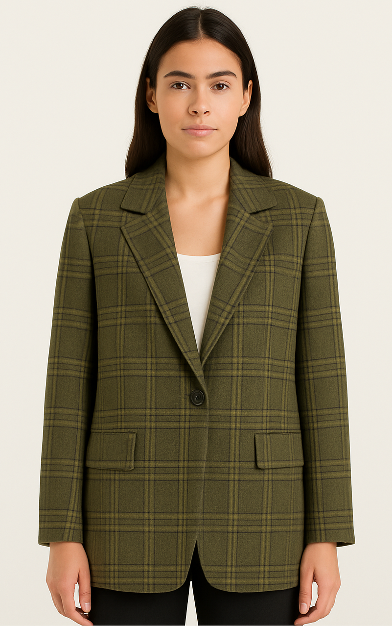 Olive Elegance Checkered Blazer