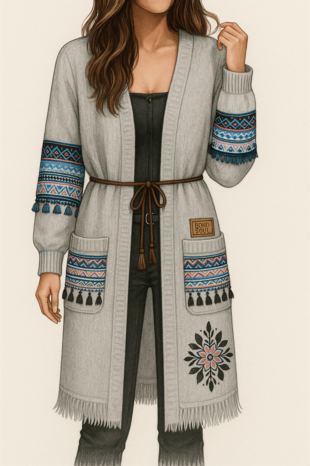 Boho-Chic Embroidered Longline Cardigan