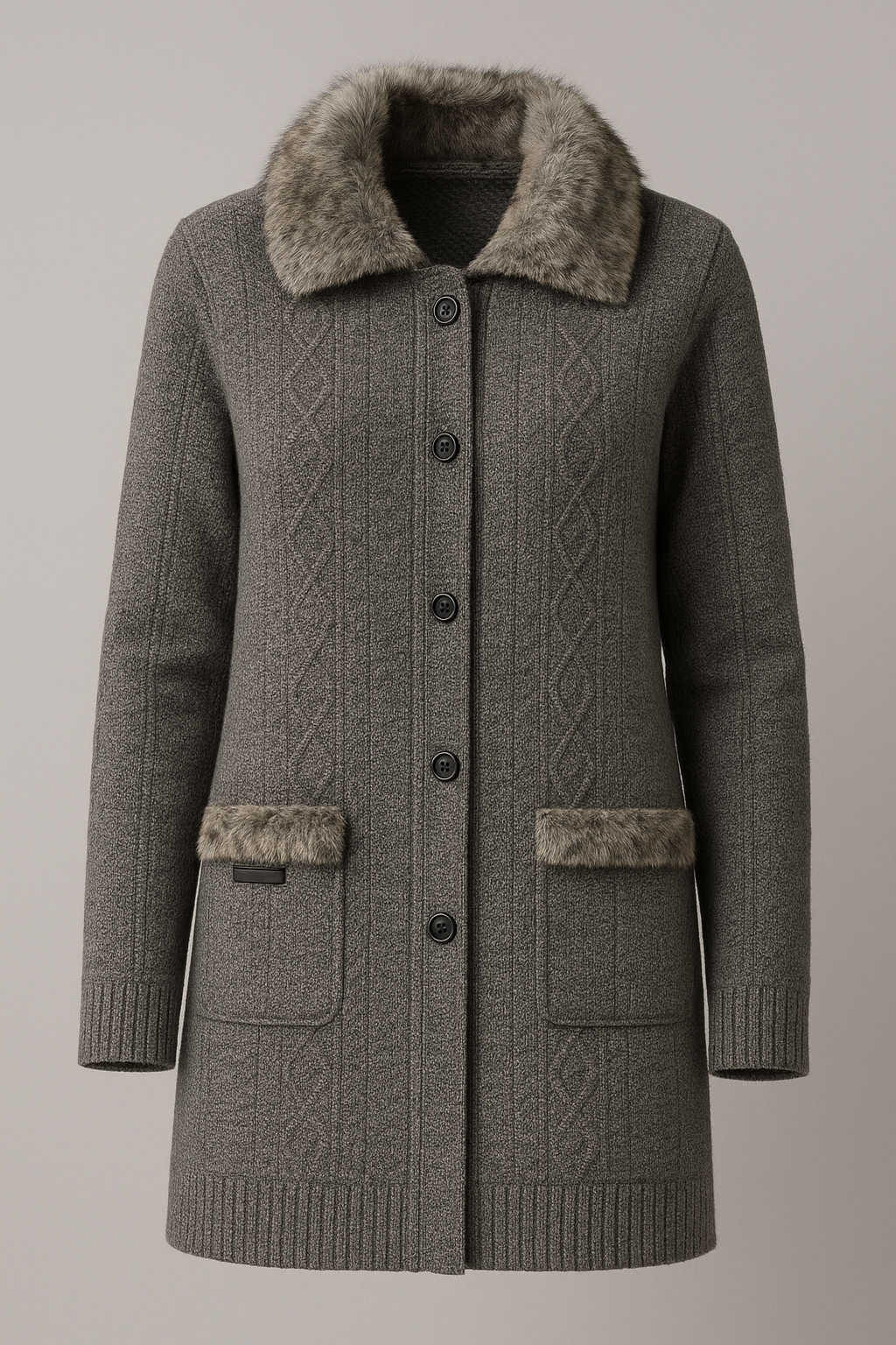 Luxe Fur-Collar Winter Knit Jacket