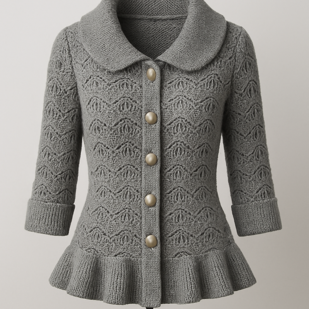 Ruffle Knit Pearl Button Sweater