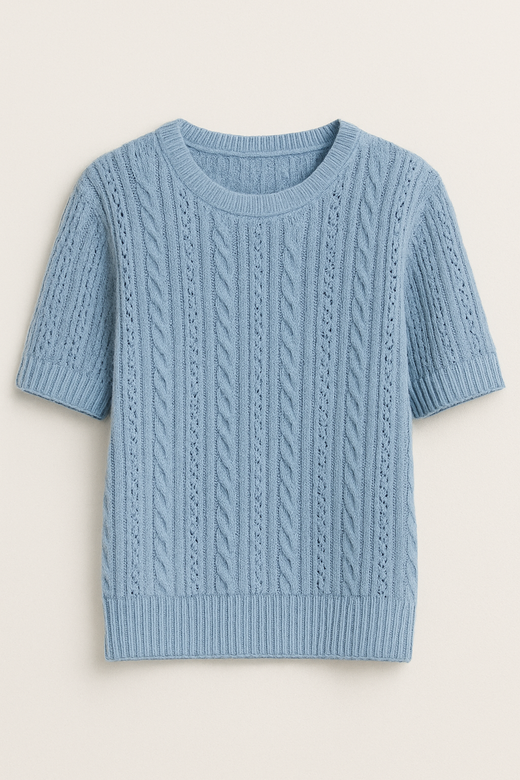 Women's Sky Blue Half Sleeve Cable Knit Sweater