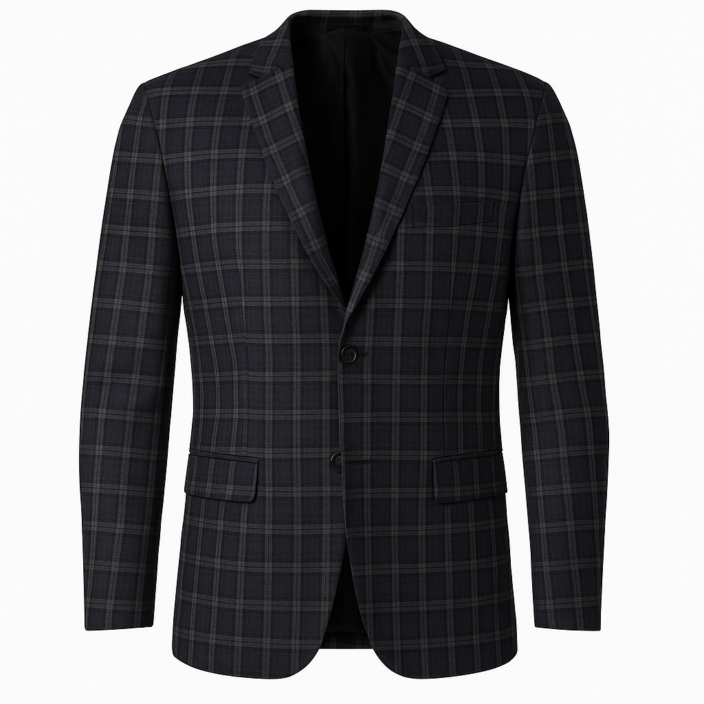 Black & Navy Checkered Formal Blazer