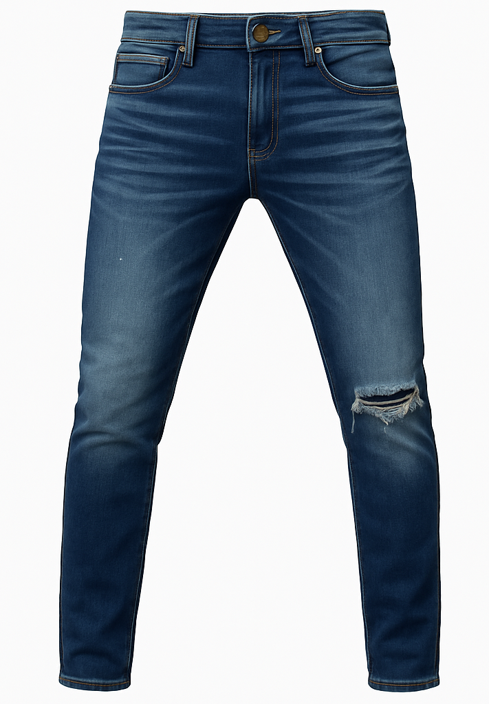 Slim Fit Distressed Blue Jeans