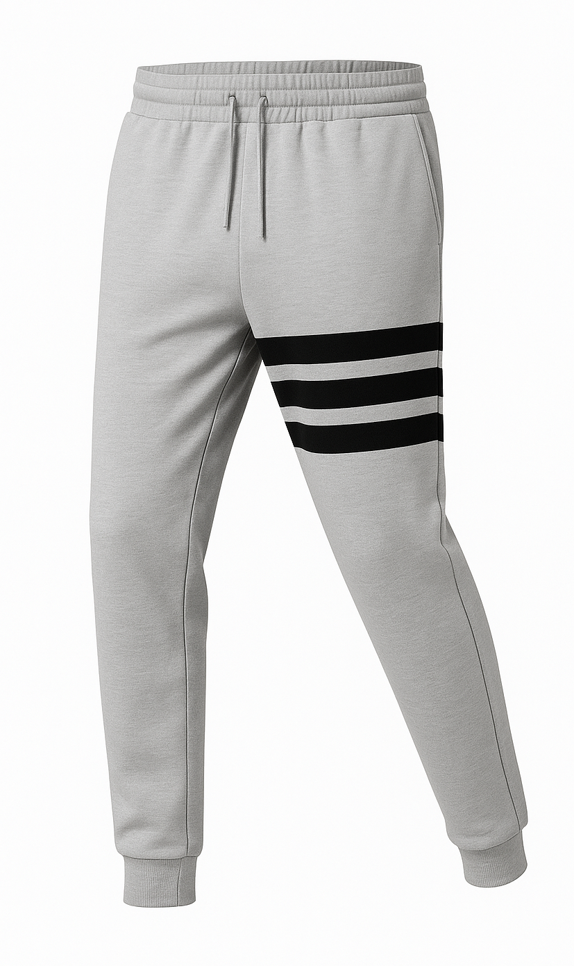 Men's Grey Casual Joggers with Triple Stripe Design