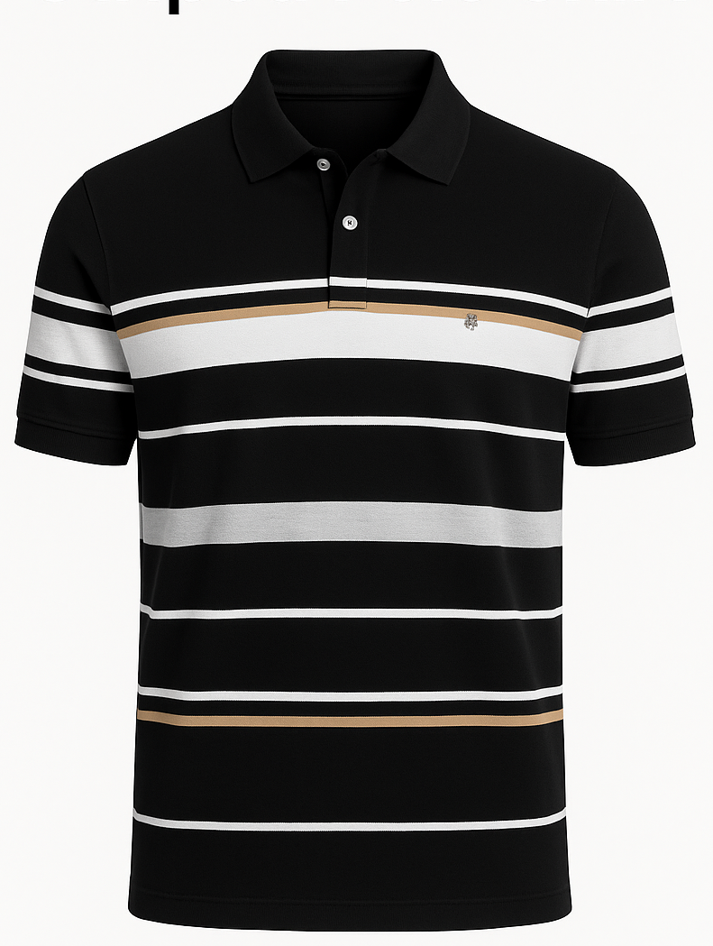 Men's Black Striped Polo Shirt