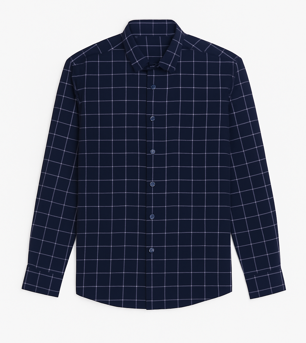 Navy Blue Checkered Formal Shirt