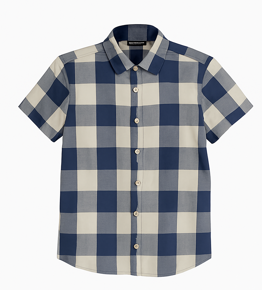Blue & White Checkered Short Sleeve Shirt