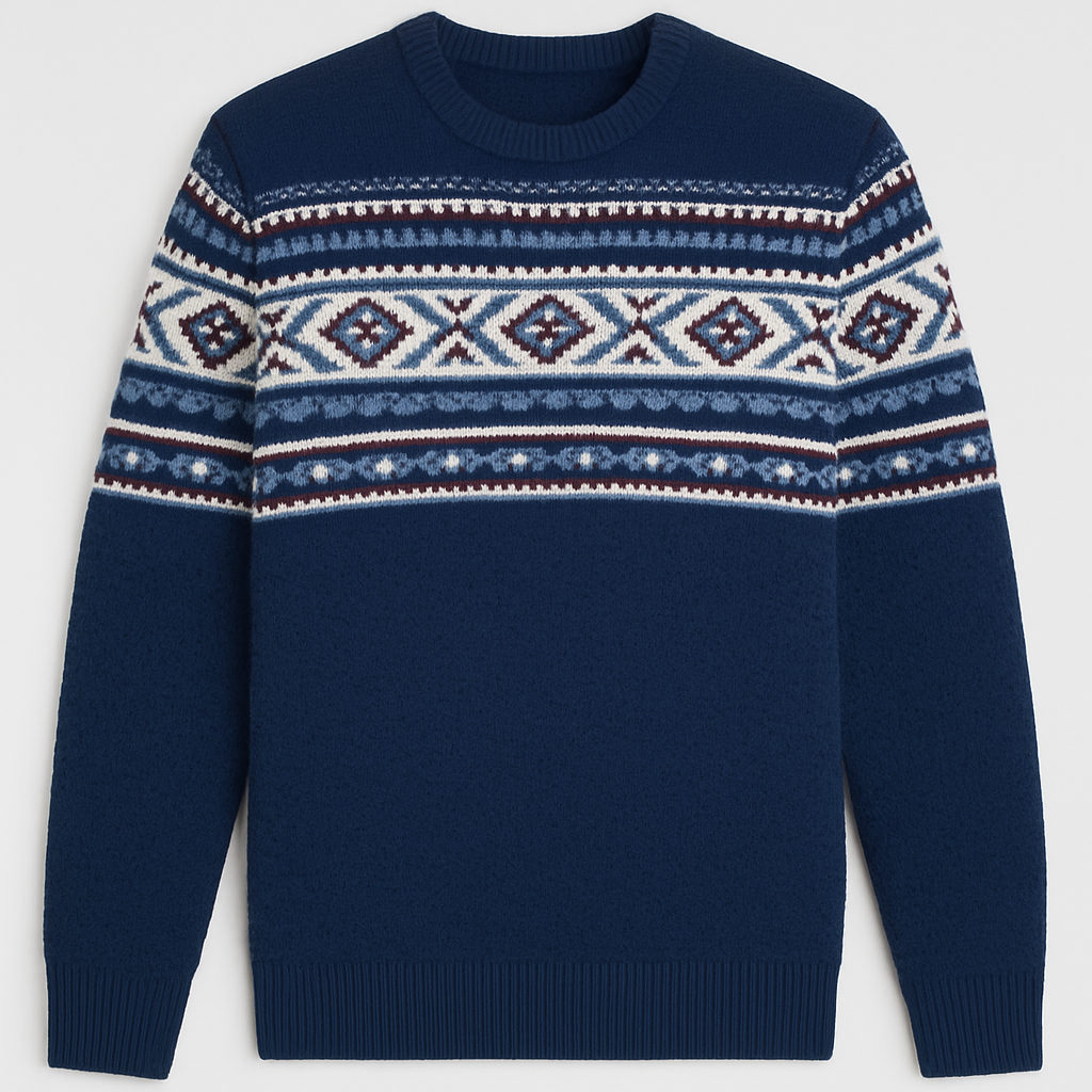 Nordic Pattern Winter Sweater – Navy Blue