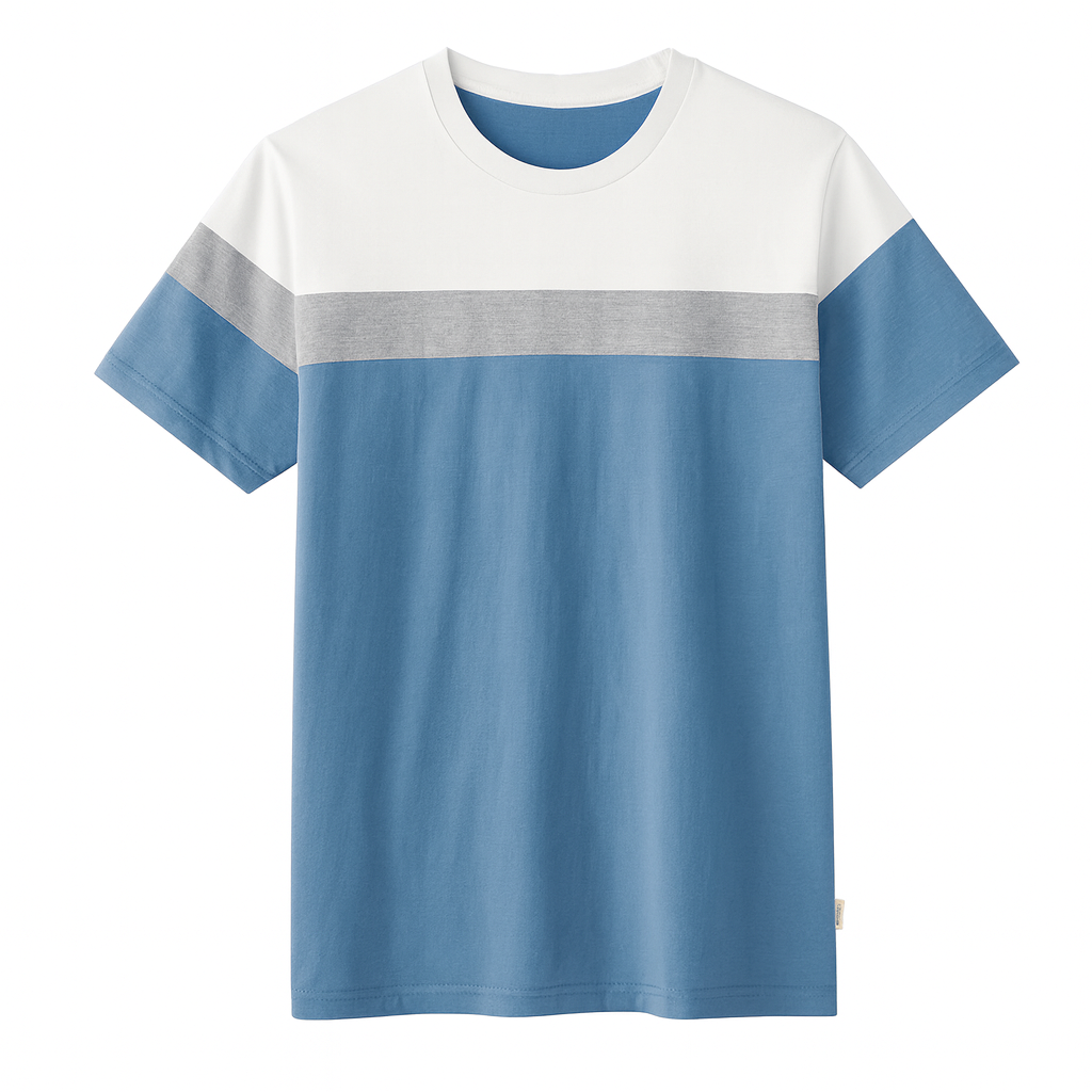 Colorblock Casual T-Shirt – Blue, White & Grey