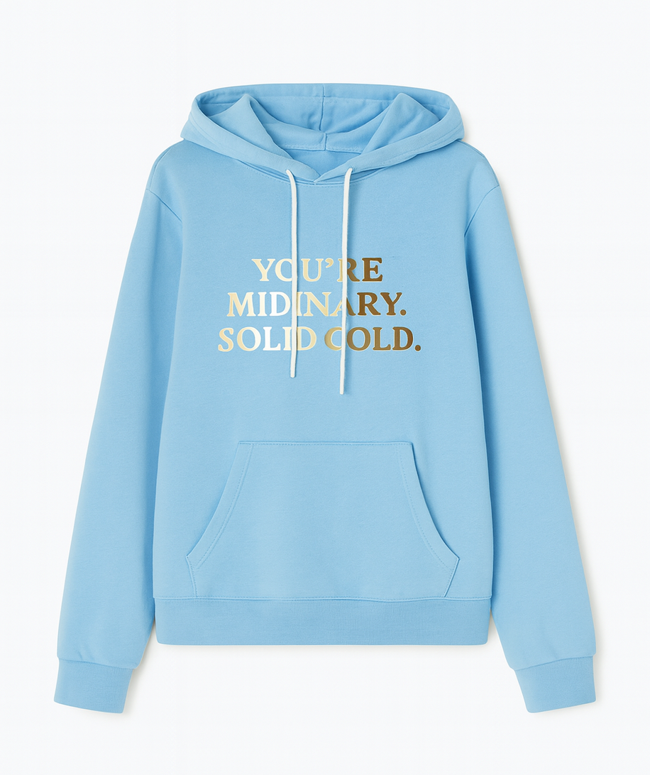 Sky Blue Gold Text Hoodie
