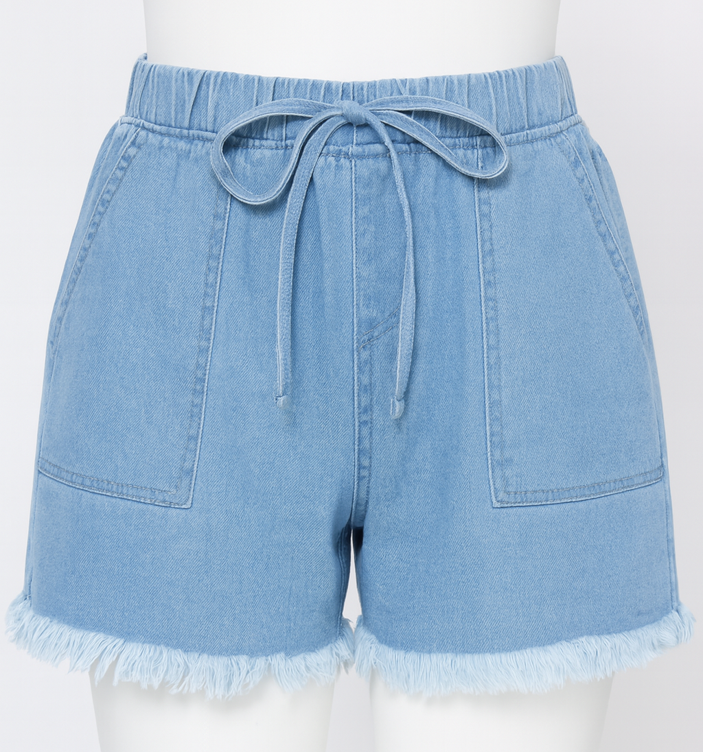 Light Blue Drawstring Denim Shorts