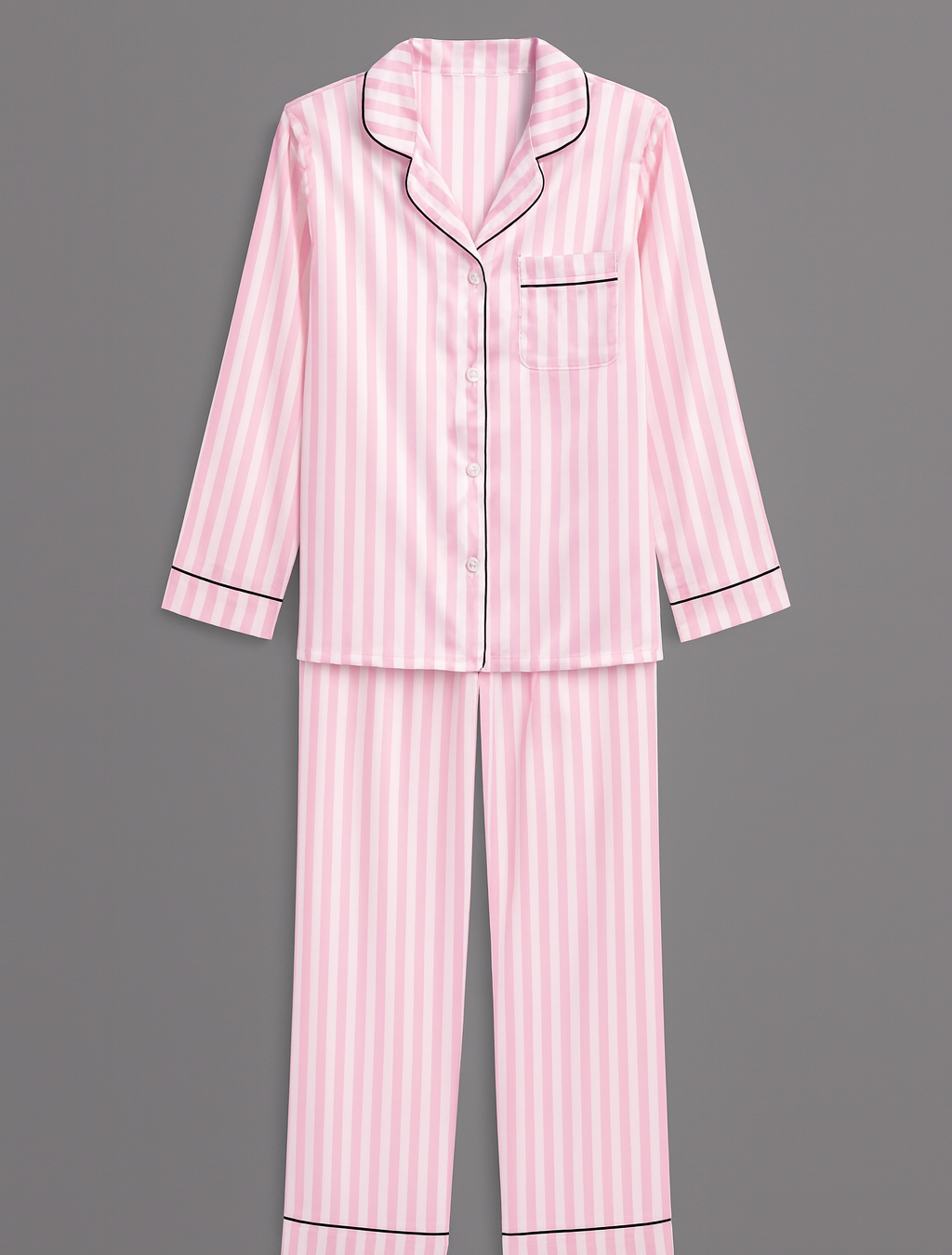 Pink Striped Satin Pajama Set