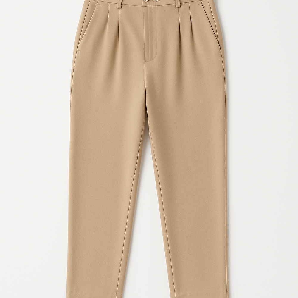 High-Rise Beige Cropped Pants
