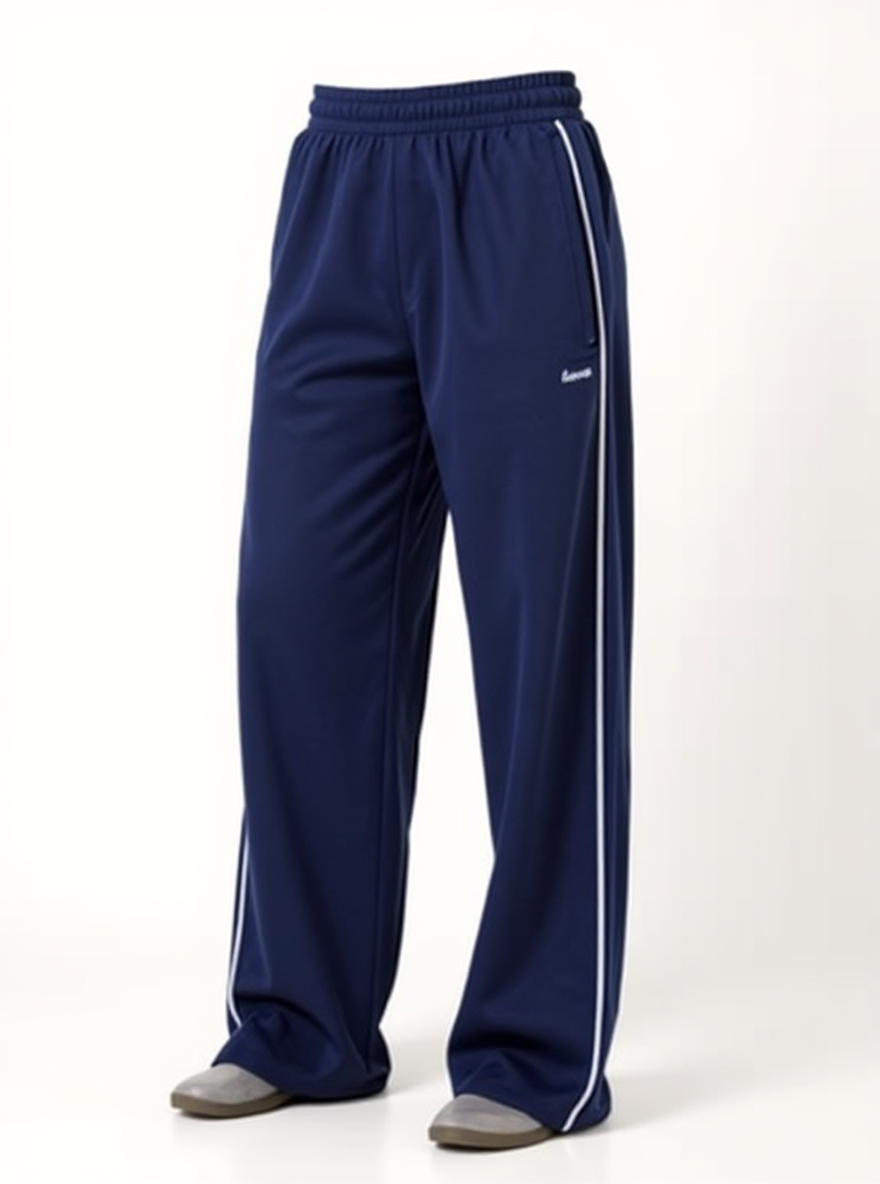 Navy Blue Track Joggers with White Stripes