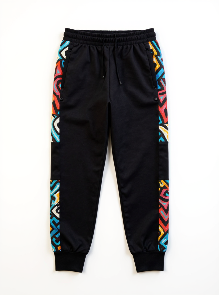 Black Geometric Panel Joggers