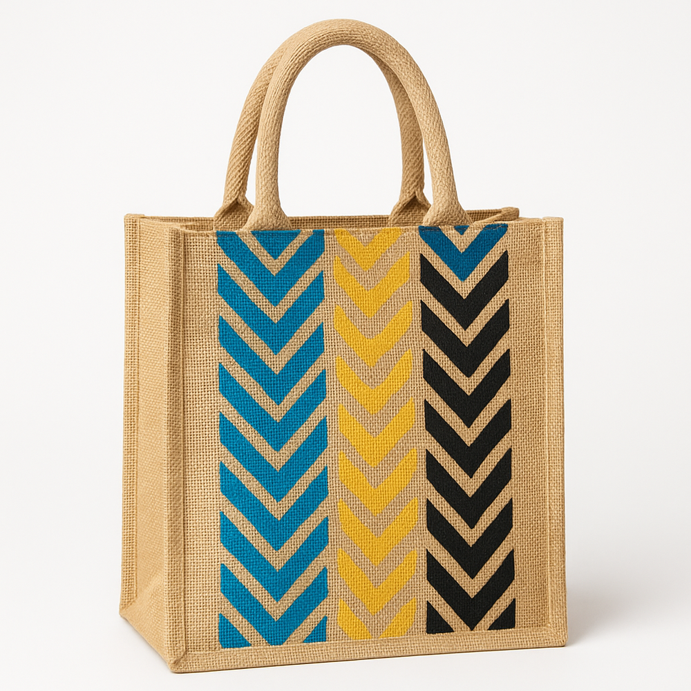 Jute Shopping Bag with Zigzag Chevron Pattern