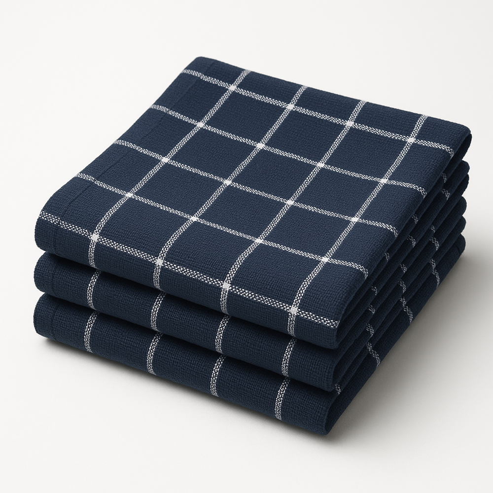Navy Blue and White Checked Kitchen Towel Set