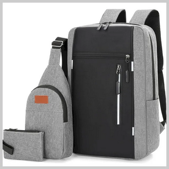 Cross-border new three-piece backpack USB rechargeable business computer bag men's multi-functional student large capacity school bag